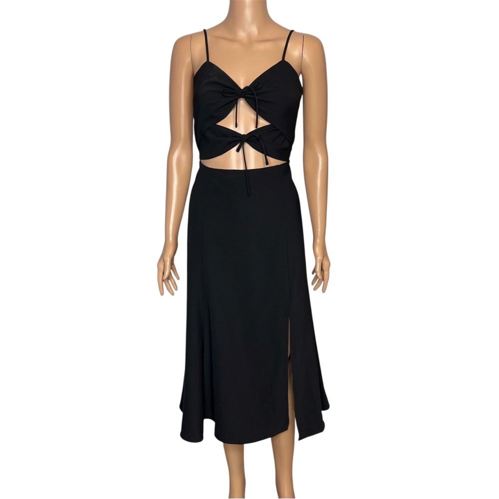 NBD Tie Me Down Midi Dress size M Black NWT Cutout Side slit - Picture 2 of 9